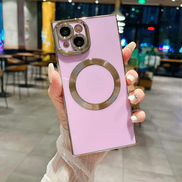 iPhone 15 Plus [MagSafe Compatible] Full Camera Protection & Electroplated Reinforced Corner Protection Shockproof Soft TPU Edge Bumper Case (Purple)