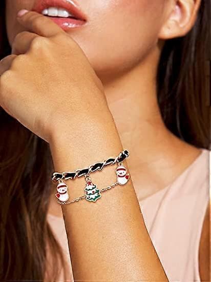 Julekædearmbånd Trævedhæng Armbånd Justerbart Julearmbånd til Piger