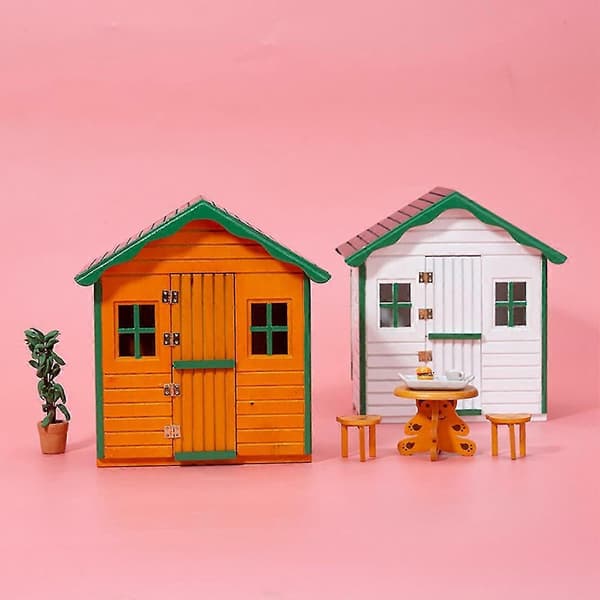 1:12 Dockhus Miniatyr Trä Sött Litet Hus Modell Härlig Villa Dockhus Dekoration, vit