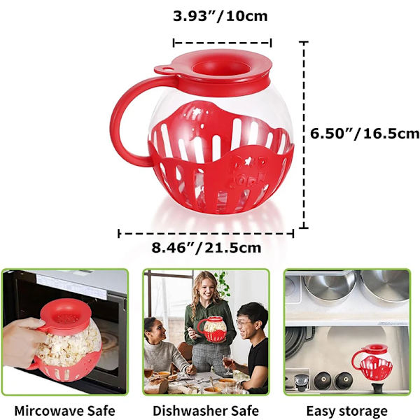 Mikrobølgeovn popcornpopper i glas med silikonlåg, mikrobølgeovn popcornpopper med temperatursikkert glas