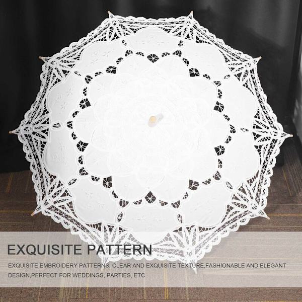 80 cm viktorianskt spetsbroderi bröllopsparaply, brudparasoll, vit