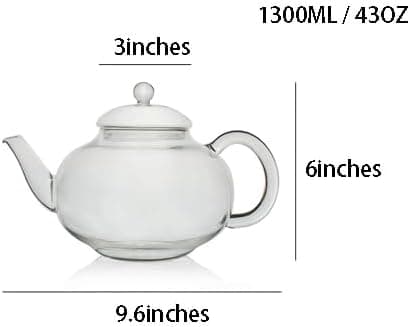 Tekande Glas Tekande Kaffekande, Kedel til løs med låg, 43Oz, 1300ML -