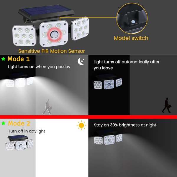 Utendørs solcellelampe, solcellelampe med bevegelsessensor IP65