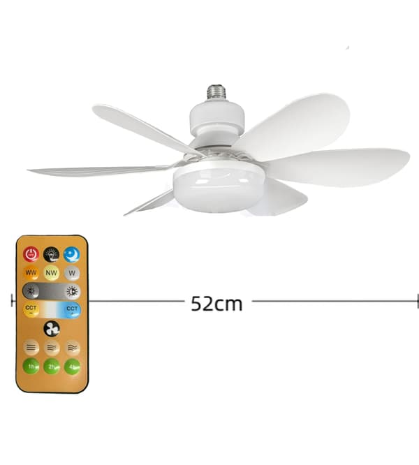 Ceiling fan with lighting, 40W dimmable LED, remote control, 6 blades, E27 socket, for bedroom living room, white 52cm