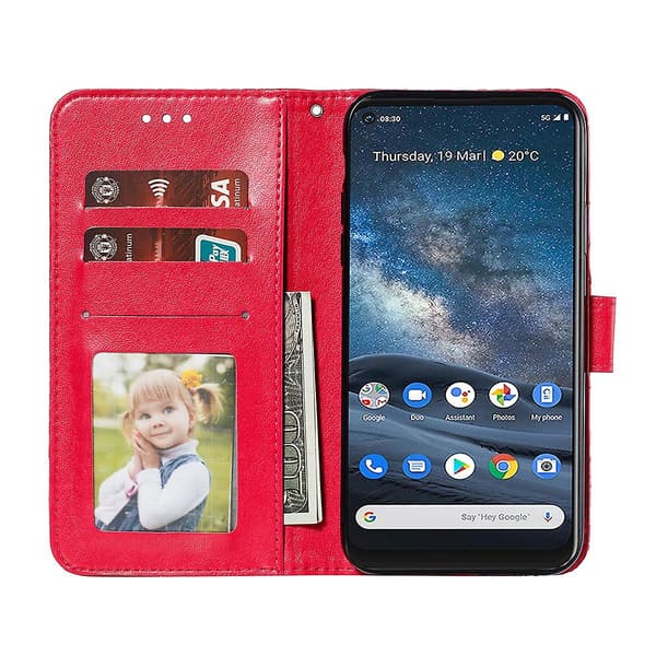 Blomstermønstret preget etui til Nokia 8.3 5G [DB] Rød Red