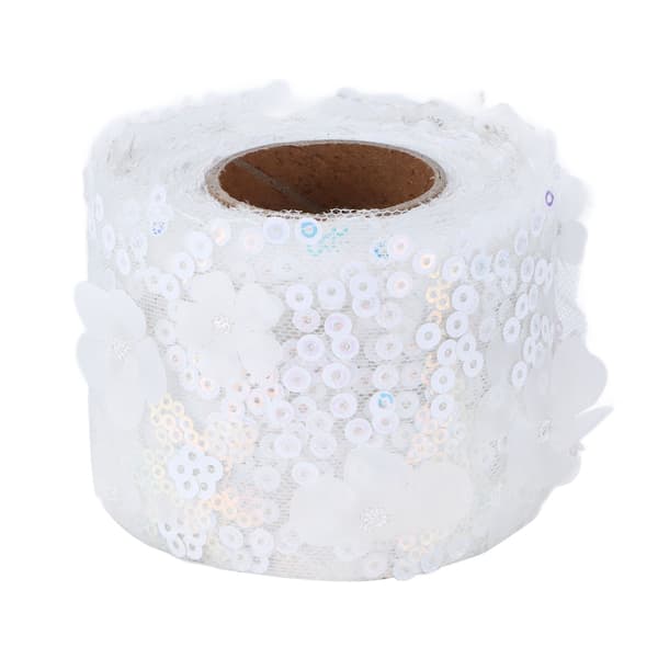 Tulle Fabric DIY Craft Abrasion Resistance Small Flash Portable Polyester Sequin Tulle Roll 6cm White