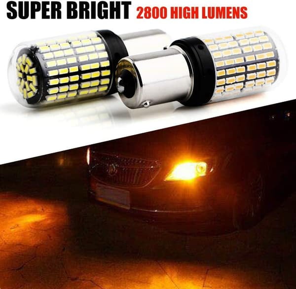 2 stk. ravfarvet 7507 LED-pære uden hyperblink 1156 BAU15S PY21W blinklyspære