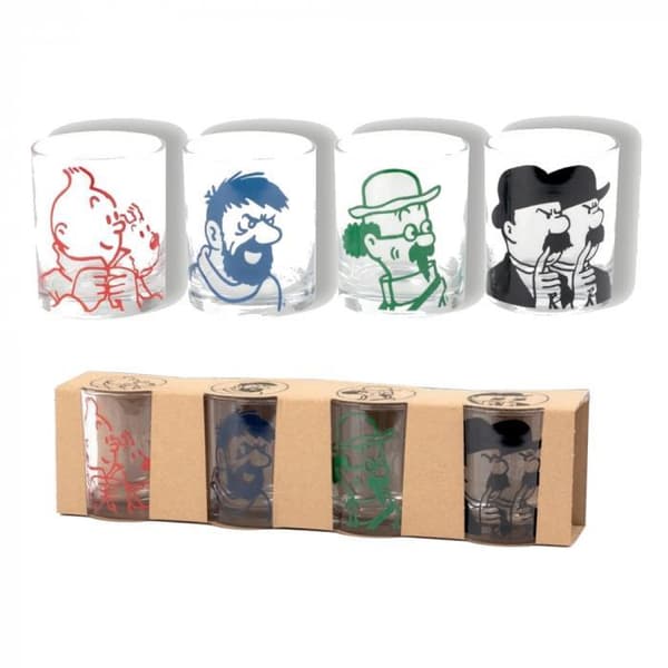 Tintin - 4 glas med Tintin-motiv multifärg multicolor