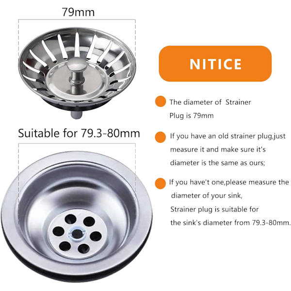 2st diskproppar köksavloppsproppar ersättning rostfritt stål 18 hål propp diskpropp vattentät diskpropp diameter 78mm [OD]CJY
