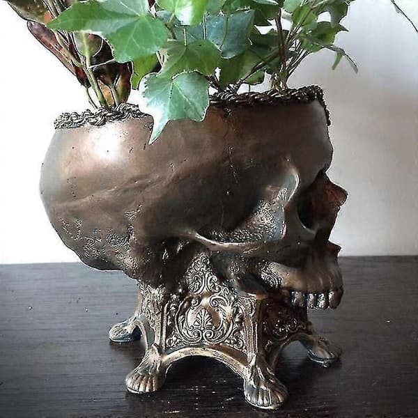 Skull Flower Pot Resin Craft Ornament Creative Halloween Gift for Home