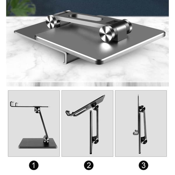 Tabletstativ, justerbart i flere vinkler, foldbart, stabilt tabletstativ i aluminiumlegering til hjemmekontor, rejser MT133 Sølv