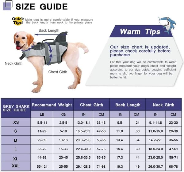 Adjustable Dog Life Vest with Soft Handle Pet Life Jacket Pool, Beach, Boat Grey, L