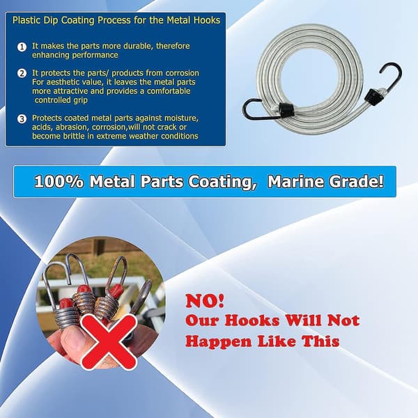 Bungee Cord 24 Inch with Metal Hooks, 4-Pack, White Heavy Duty