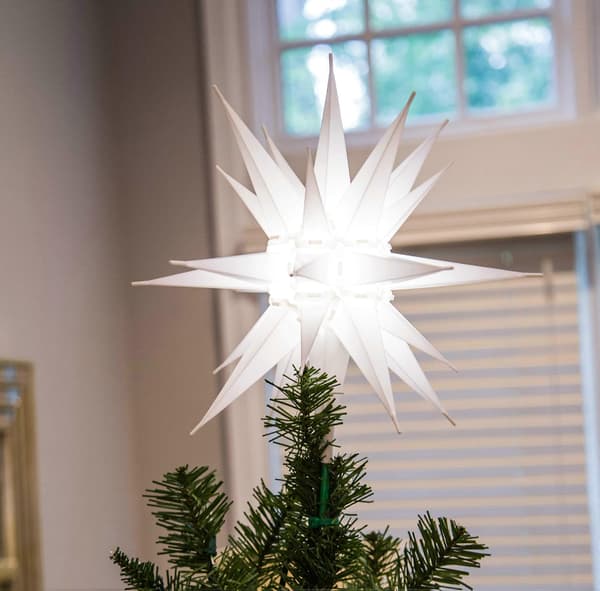 14\" LED Moravian Star Tree Topper - Clear White Christmas Tree Star - (White LED)