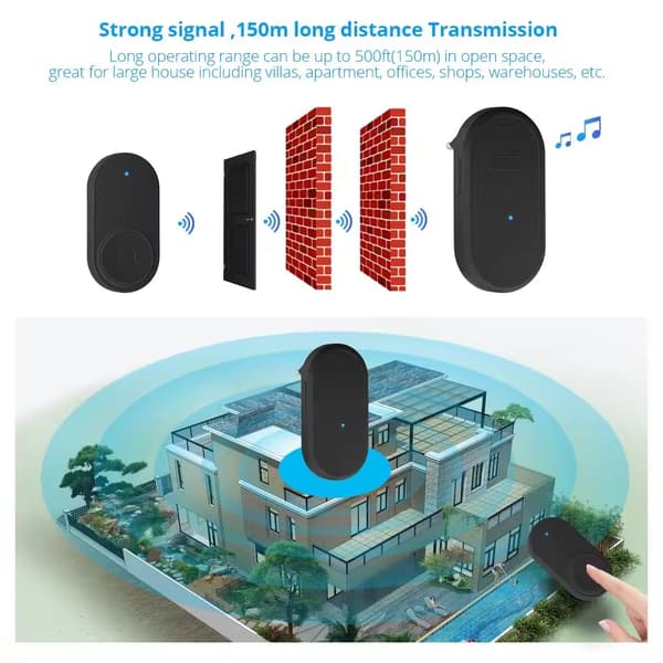Wireless Doorbell for Home 32 Songs Waterproof Button Welcome Bell S