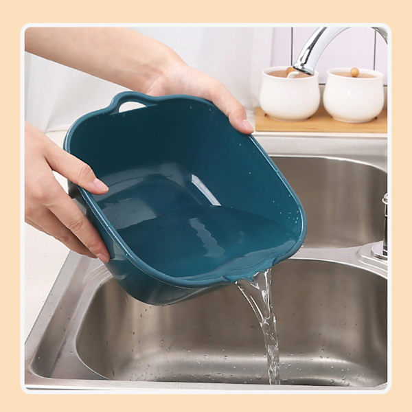 Vegetable Washing Basket Double Layer Drains Quickly Hanging Multifunctional Fruit Strainer with Side Handle for Kitchen L Blue Yellow