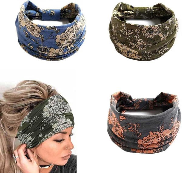 Boho Yoga Pandebånd Elastisk Bredt Pandebånd Blåt Hårbånd F