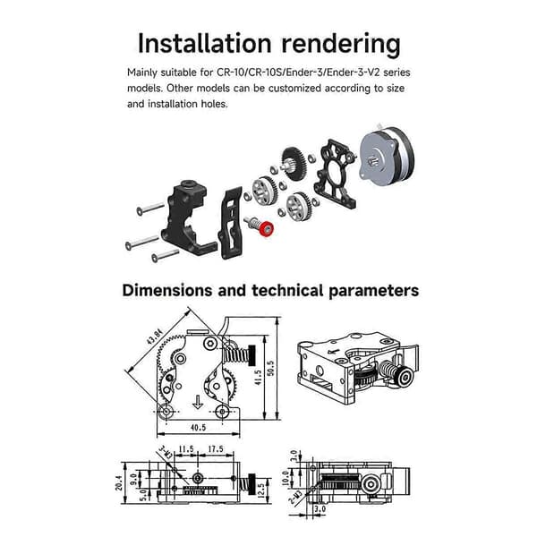 Ekstruder til HGX2.0 skråtandsekstruder til CR10/CR10S/Ender3/V2