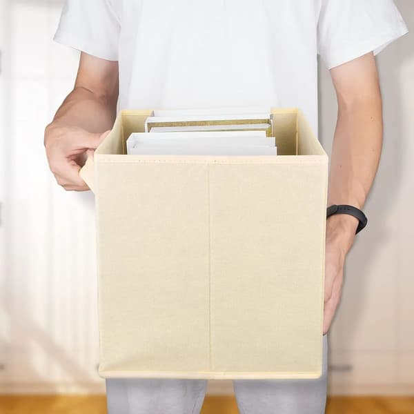 Sammenleggbare stoffoppbevaringskuber Organizer med håndtak, Beige -