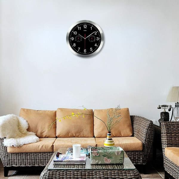 Quartz Round Wall Clock, Aluminum Silent Indoor Wall Clock with