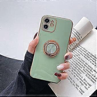 ComfyArt iPhone XR Case with Ring Holder, Built-in Stand, Lightweight Microfiber Lining, Glitter Plated Rose Gold Edged Protective