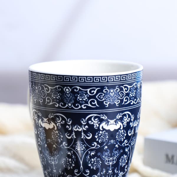 Keramikkrus Blå og Hvid Porcelæns Kaffekop Tekop -