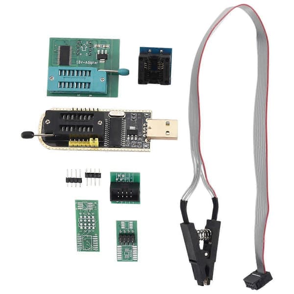 1 sett CH341A 24 25-serie EEPROM Flash BIOS USB-programmerer+SOIC8 SOP8 testklemme+SPI 1.8V-adapter+SOP8 SOIC8 til DIP8