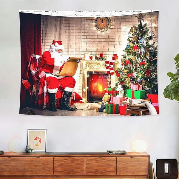 1 kpl 200x150cm Joulupukki Takka Joulu Gobeliini Seinävaate