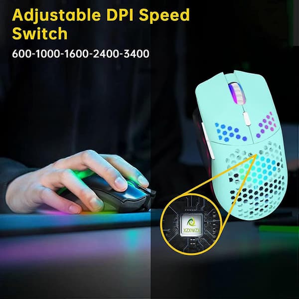 Wireless Gaming Mouse, Honeycomb Shell Computer Mouse, 11 RGB Backlights, 3400 DPI, 6 Programmable Buttons, USB Receiver, Energy Saving. (FMY)