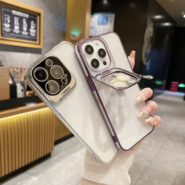 Elektroplettert linsebeskyttelse med holder TPU-telefondeksel for iPhone 14 Pro