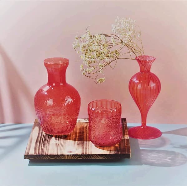 Relief Glas Seng Karaffel Juice Kande med Glas -