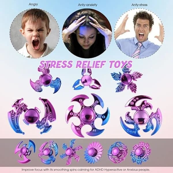 12 stk. metallignende fidget spinners, stressreducerende og angstlindrende håndspinnere, festgave til børn