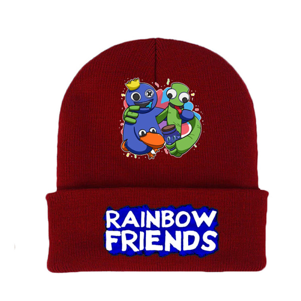 Rainbow friend stickad mössa kall vinter varm mössa Burgundy