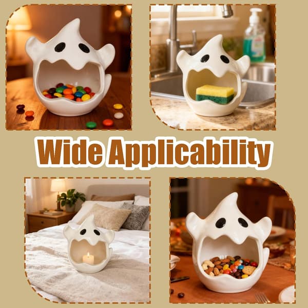 Ghost-shaped ceramic bowl, multi-functional candy box, decorative desk pot, white