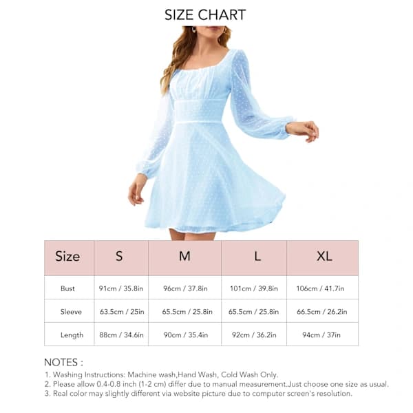 Mesh Long Sleeve High Waist Layered Solid Color Dress with Back Zipper for Women, Light Blue S