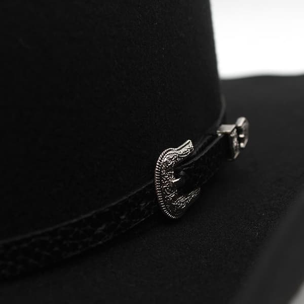 Punk Style Hat with Wide Brim, Western Cowboy Hat with Rolled Brim - Black