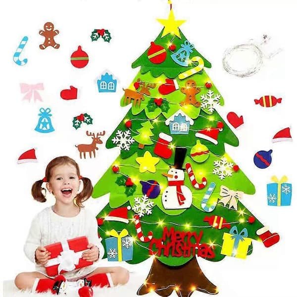 Christmas Tree Ornaments DIY Felt Tree Hanging Decor with 3M String Lights Gifts