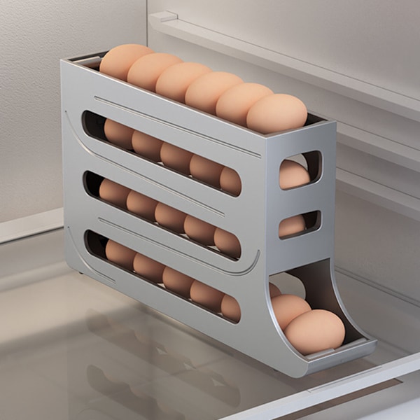 Automatic Sliding Egg Storage Box with Large Capacity Portable Egg Container for Outdoor Use Cream Cream