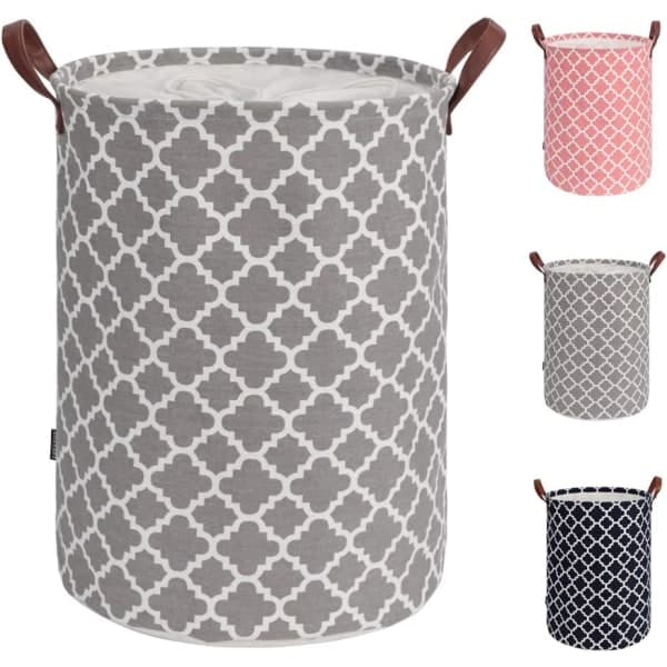 48L Large Laundry Hamper with Durable Leather Handle, Drawstring