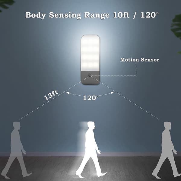 Automatic LED Night Light [2-pack], 12 LED USB Rechargeable Wardrobe Night Light with Motion Sensor Magnetic Adhesive Strip, 3 Modes (Auto/On/Off)