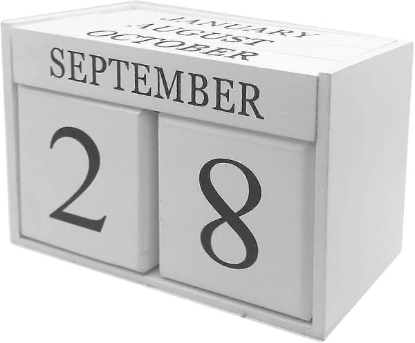 Träkalender med block - Evig blockmånadsskärm Hemmakontorsdekoration vit FT DB