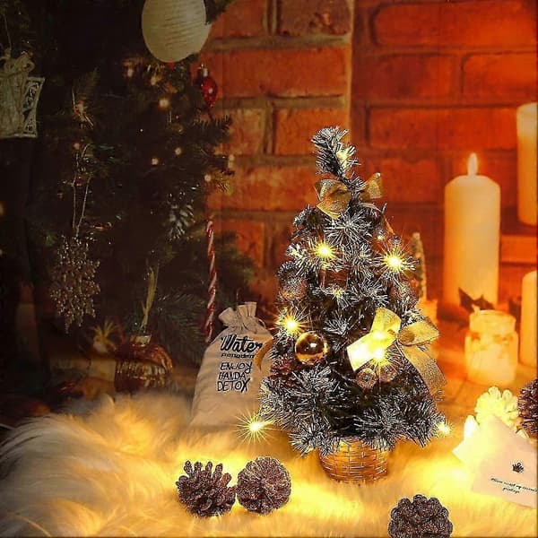 Liten julgran med ljus, mini skrivbordsdekorerad julgran (40CM)