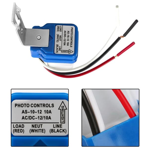 2-pack photocell light switch AC DC 12V 10A Automatic On/Off Dusk to Dawn Photoelectric Sensor for Outdoor Lighting