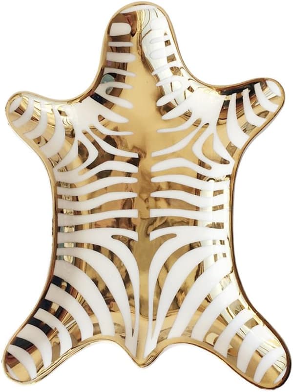 Zebra Randig Smyckeskål Keramisk Fat Guldpläterad 5.9 \"