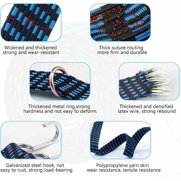 Gummiband med Krokar, Elastiskt Snöre, Gummirep för Bagage, 4 Stycken Elastiska Band Bagagerep, Justerbart Gummiband med Metallkrok