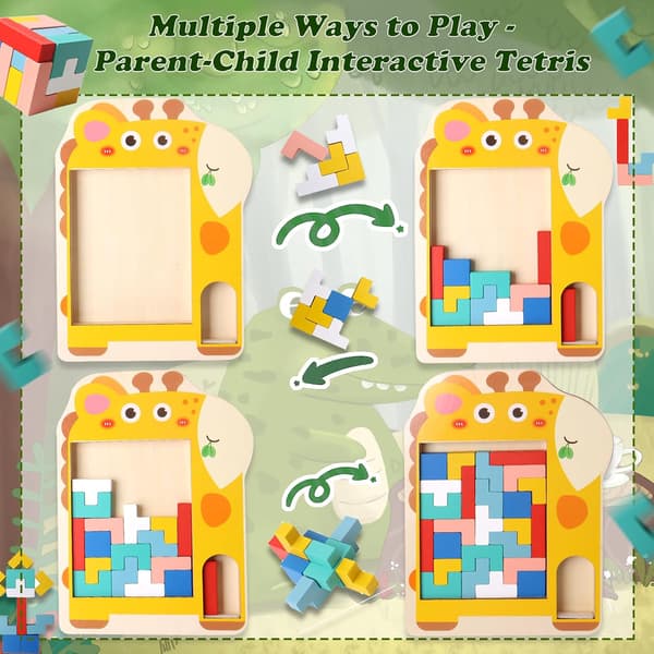 Puinen Tetris-palapeli lapsille (kirahvi), 3D-palapeli Montessori-lelu