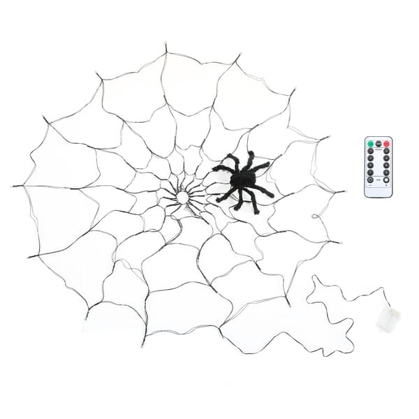 LED Spider Web Lights Great Decoration Waterproof Remote Control Design Halloween Decorations Lights with Black Spider Warm White