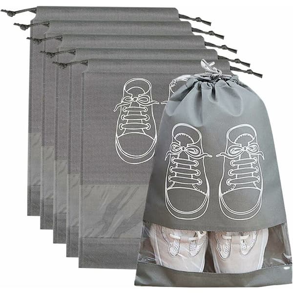5-pack Large Dustproof Shoe Bags with Drawstring and Transparent Windows