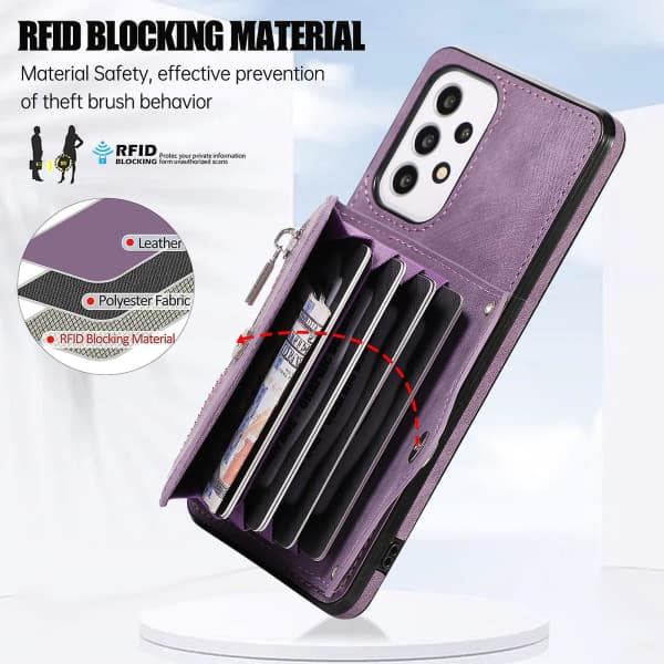 Compatible with Samsung Galaxy A53 5G Anti-fall Stand PU Leather+TPU Phone Case with RFID Blocking Card Wallet Purple_max