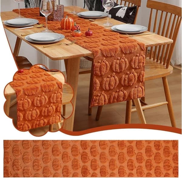 Halloween & Efterår Bordløber – Græskar Broderet Bomuldsdug, Vaskbar Lang Løber til Spisebord & Boligindretning (33x183cm)